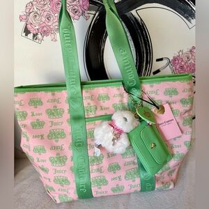 New Juicy Couture Pink Green Festival Tote Bag